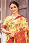 Lemon Yellow And Red Cotton Saree