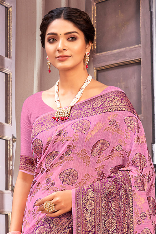 Flamingo Pink Cotton Saree