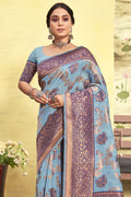 Powder Blue Cotton Saree