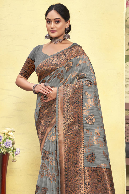 Coin Grey Cotton Saree