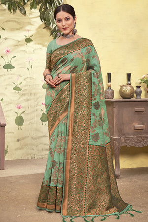 Emerald Green Cotton Saree