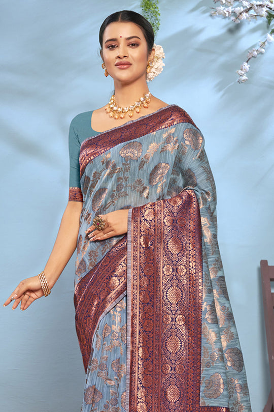 Teal Blue Cotton Saree