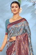 Teal Blue Cotton Saree