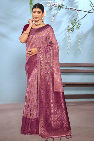 Thulian Pink Cotton Saree
