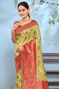Green And Red Cotton Saree