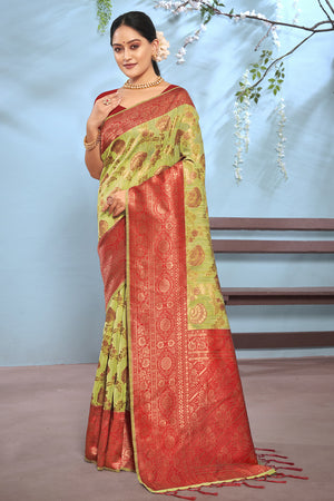 Green And Red Cotton Saree