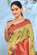 Green And Red Cotton Saree