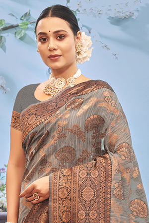 Coin Grey Cotton Saree