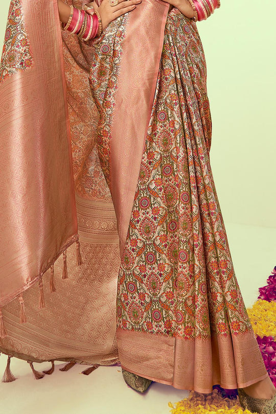 Salmon Pink Digital Print Saree
