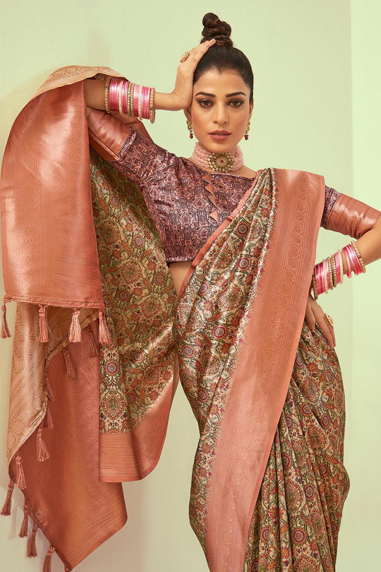 Salmon Pink Digital Print Saree