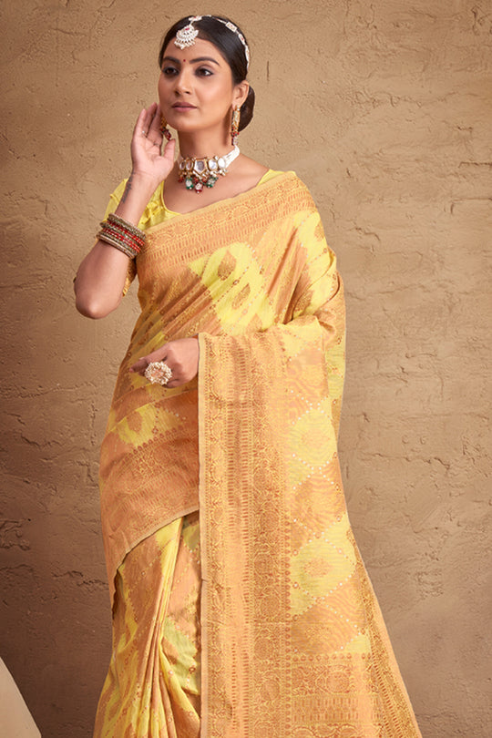 Lemon Yellow Cotton Saree