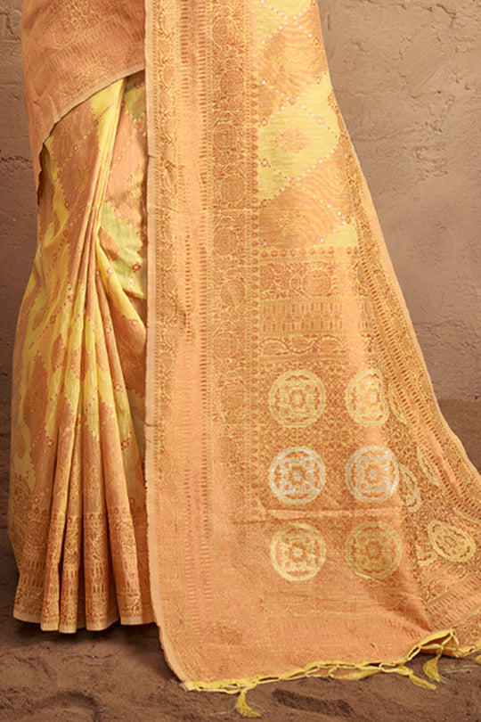 Lemon Yellow Cotton Saree