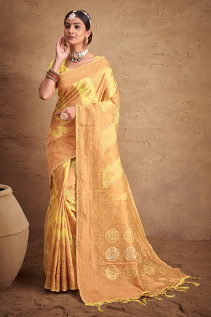 Lemon Yellow Cotton Saree