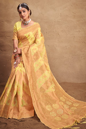 Lemon Yellow Cotton Saree