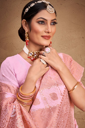 Flamingo Pink Cotton Saree