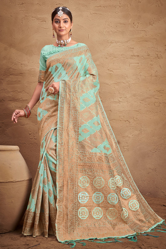 Mint Green Cotton Saree