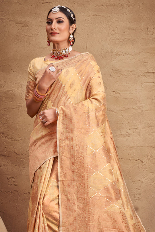 Tan Beige Cotton Saree