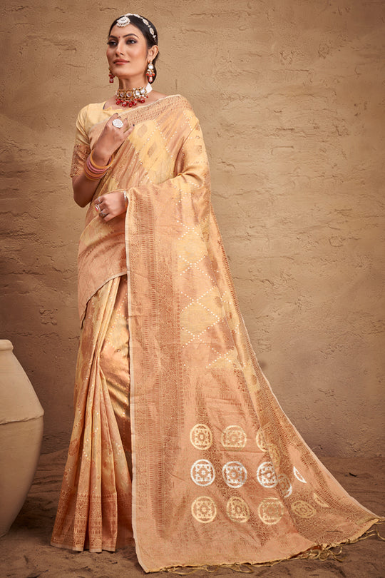 Tan Beige Cotton Saree