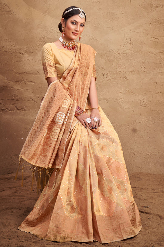 Tan Beige Cotton Saree