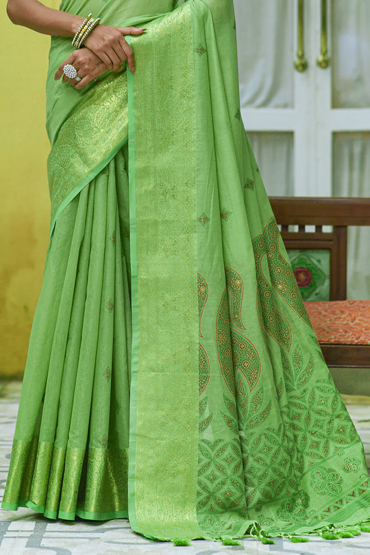 Pista Green Pure Cotton Saree