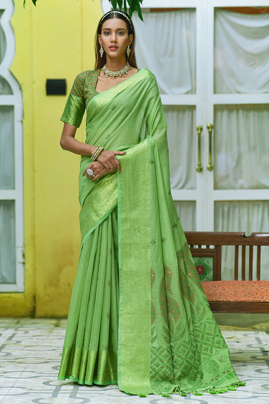 Pista Green Pure Cotton Saree