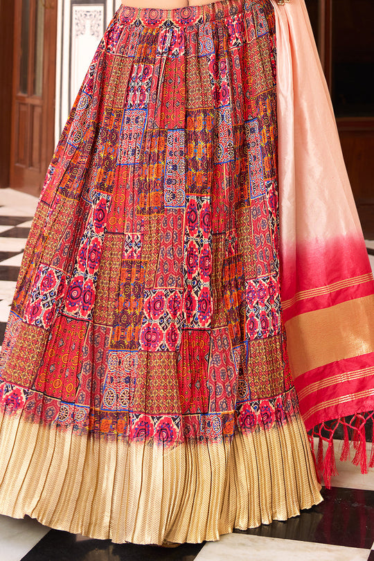 Multicolor Crush Satin Lehenga Choli