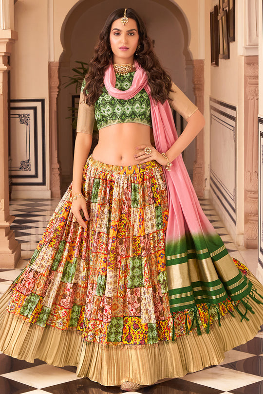Multicolor Crush Satin Lehanga Choli