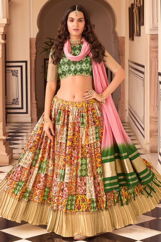 Multicolor Crush Satin Lehenga Choli