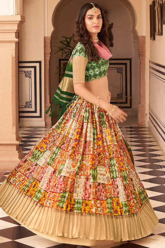 Multicolor Crush Satin Lehenga Choli