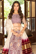 Deep Purple And Cream Crush Satin Lehenga Choli