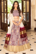 Deep Purple And Cream Crush Satin Lehenga Choli