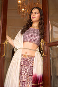 Deep Purple And Cream Crush Satin Lehenga Choli