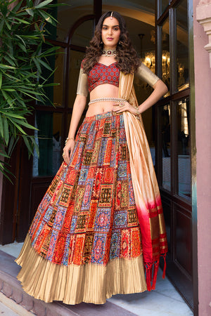 Multicolor Crush Satin Lehenga Choli