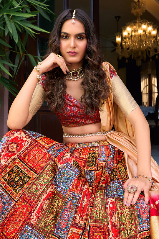 Multicolor Crush Satin Lehenga Choli