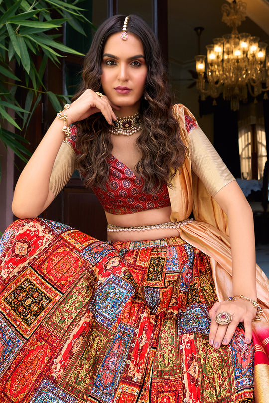 Multicolor Crush Satin Lehanga Choli
