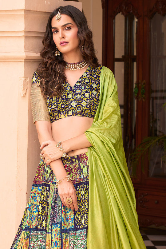 Multicolor Crush Satin Lehenga Choli