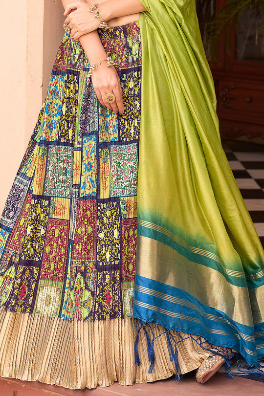 Multicolor Crush Satin Lehenga Choli
