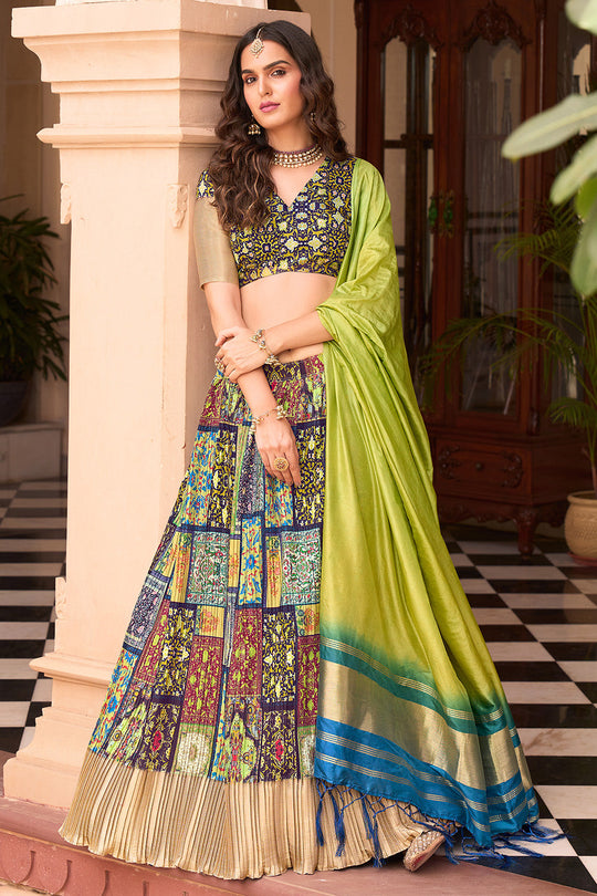 Multicolor Crush Satin Lehenga Choli