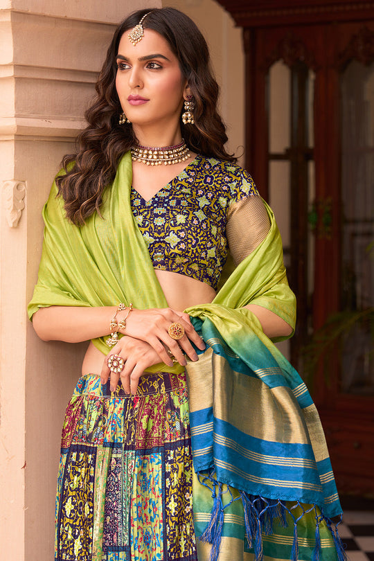Multicolor Crush Satin Lehenga Choli