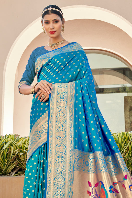Cyan Blue Paithani Saree