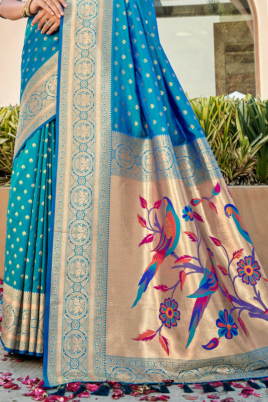 Cyan Blue Paithani Saree