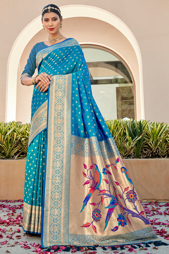 Cyan Blue Paithani Saree