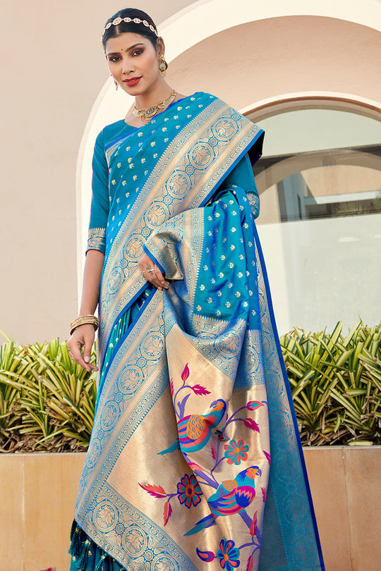 Cyan Blue Paithani Saree
