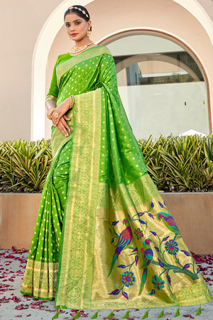 Slime Green Paithani Saree
