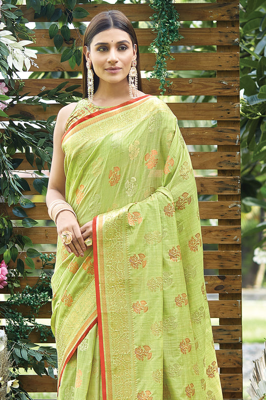 Lime Green Silk Saree