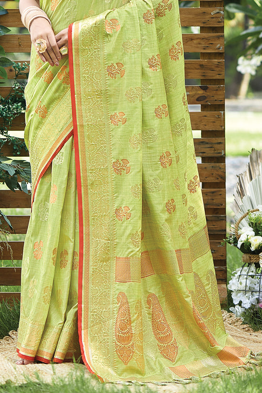 Lime Green Silk Saree