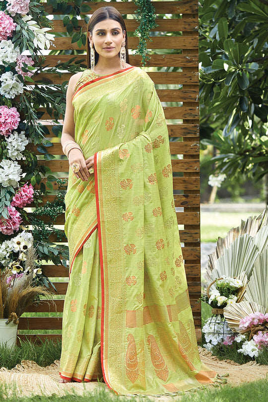 Lime Green Silk Saree