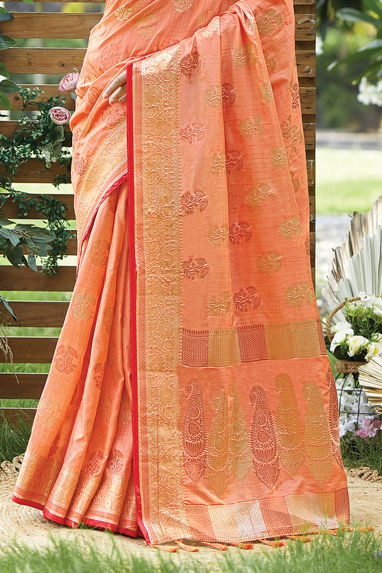 Cantaloupe Orange Silk Saree
