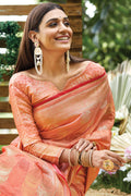 Cantaloupe Orange Silk Saree
