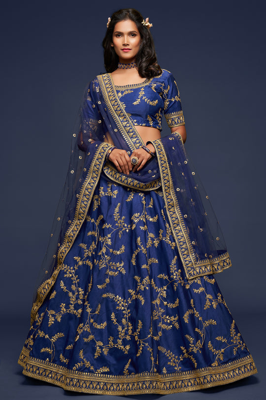 Deep Blue Silk Lehenga Choli (Semi-Stitched)